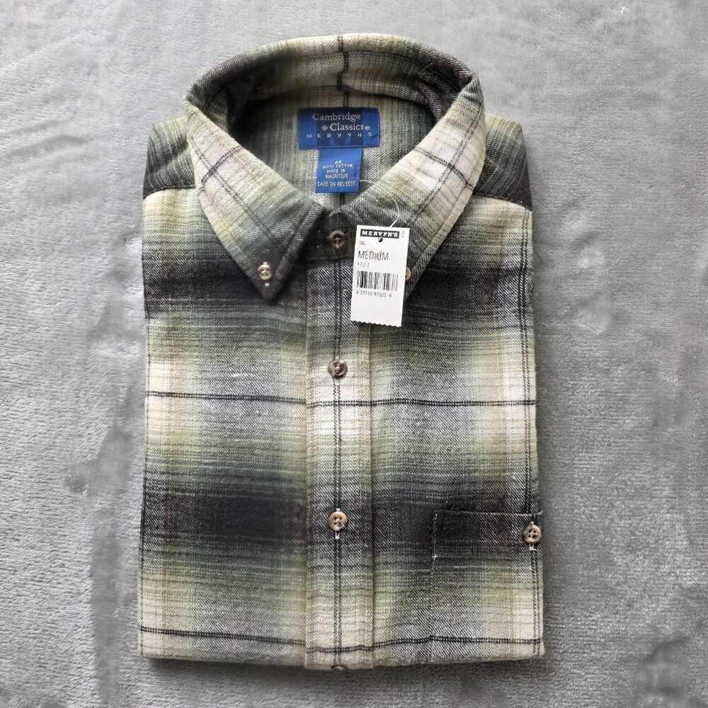Vintage Mervyns Cambridge Classics Button-Up Flannel Shirt Men's Medium NEW‎